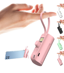 モバイルバッテリー 軽量 小型 5000mAh iPhone/Air-pods 対応 急速充電 スタンド機能 コネクター内蔵  コードレス PSE認証済み iPhone 14/13/12/11/Ｘ/XS/XR/SE/8/7/6シリーズ兼用 充電対応 (ピンク)
