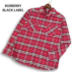 BURBERRY BLACK LABEL バーバリー ブラックレーベル 秋冬 ホース刺繍★ 長袖 ノバチェック ネル シャツ Sz.2 メンズ 赤
