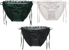 [Kurop] 3枚セット 月 星 夜空 ひもパン パンティ レディース ショーツ 紐パン パンツ 下着 セクシー 女性 少女 (M) [黒、緑、白] [M]
