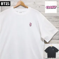 新品 BT21 BTS 半袖 Tシャツ ティーシャツ 半袖Tシャツ  cooky クッキー ウサギ うさぎ ジョングク 刺繍 公式 グッズ LINE キャラクター レディース メンズ ユニセックス 白 ホワイト 黒 ブラック