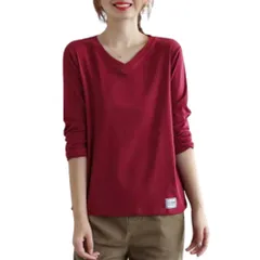 [RED RAY] [レッドレイ] Tシャツ トップス カットソー vネック 無地 ロンT 長袖 シンプル レディース (JP, アルファベット, XL, レッド) [レッド] [XL]