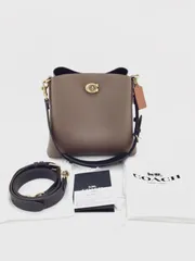 【中古 美品】コーチ COACH　ウィロウ バケット バッグ カラーブロック　2WAYショルダー　茶×金×黒　レディース　ブランドバッグ　上品　デイリー