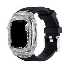 アップルウォッチバンド（Apple Watchバンド）ラグジュアリーメタルバンド【シルバー×ブラックベルト】44mm/45mm対応 [BELTIES]