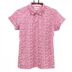 【超美品】ジャックバニー 半袖ポロシャツ ピンク×白 ロゴ総柄  レディース 2(L) ゴルフウェア Jack Bunny