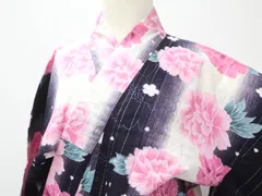 【一輝堂】【着物】浴衣　ラメ　花文　ゆかた　身丈約160.5cm　裄丈約66cm　25z06-3462