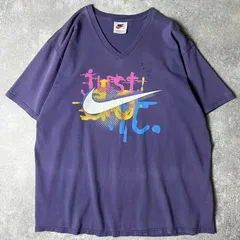 雰囲気系 90s USA製 NIKE ビッグ スウォッシュ ロゴ プリント 半袖 Tシャツ L / 90年代 アメリカ製 オールド ナイキ Vネック