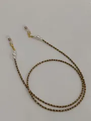 HAT4-010　ビーズ＊グラスコード(約69cm)　２WAY　メガネチェーン　マスクストラップ　ゴールド　パール