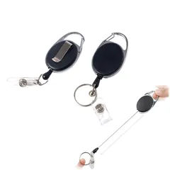 [HAPPY SUGAR] 吊り下げ名札用リール キーホルダー 伸縮リール キーリール リールストラップ ピンオンリール カラビナ 紛失防止 アウトドア 2個セット [ブラック２個セット]