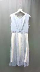 ◇ ◎ ●未使用● PourVous プールヴー Vネック レース チュール 結婚式 ロング ワンピース サイズXL ブルー レディース E  【1308160015827】