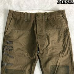 DIESEL ワークパンツ ミリタリーパンツ ダブルニー ヴィンテージ加工 ユーズド加工 W32 緑系 カーキグリーン オリーブ ディーゼル