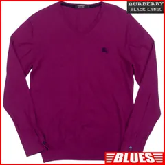 BURBERRY BLACK LABEL 廃盤 バーバリーブラックレーベル セーター ニット M メンズ 紫 ボルドー ウール 2 刺繍 ニット_セーターサイズM一覧←SEULB屋着古← TY3674