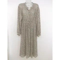◇ one after another NICE CLAUP 花柄 長袖 膝下丈 ワンピース ブラウン ブルー系 レディース P  【中古】 【1208220010970】
