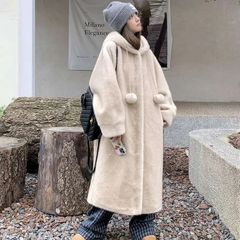 ファーコート レディース ボアコート ファー コート ロングコート フード付き アウター  ロング丈 秋冬 冬物 冬服 カジュアル ふわふわ もこもこ 温かい 大人 可愛い 体型カバー 防寒 防風 y
