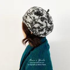 《イタリア製 フローラル》おしゃれな 上質 ウール グレー 黒 花柄 モノトーン ベレー帽 ナチュラル かぼちゃ 帽子