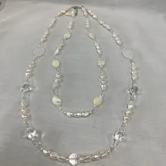 ロングパールネックレス　2連　デザインネックレス　フォーマル　おしゃれ　C028