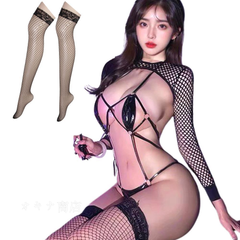 セクシー 光沢 ボンテージ 過激 コスプレ ハイレグ 極小 レオタード ランジェリー ベビードール 下着 ブラック ストッキング 網タイツ セット コスチューム 女王様 バレンタイン ハロウィン