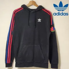 アディダスオリジナルス パーカー メンズ S ブラック 黒 刺繍ロゴ 裏起毛