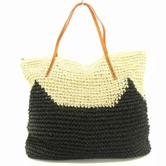 ツモリチサト TSUMORI CHISATO トートバッグ こま編み 編み込み ラメ ジップ開閉 バイカラー 黒 ブラック ベージュ 鞄 ■SM3のサムネイル