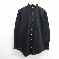 XL/古着 ラルフローレン 長袖 ブランド シャツ メンズ 90s ワンポイントロゴ 大きいサイズ コットン ボタンダウン 黒 ブラック 25jun11 中