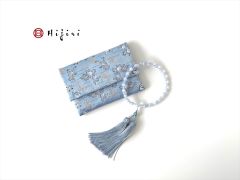 再販‼︎ お念珠入れ　ポケット付き　高級金襴…水色の鳥獣戯画《送料無料》