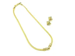 ■美品■ NINA RICCI ニナリッチ ラインストーン クリップ式 イヤリング ネックレス アクセサリー 2点セット ゴールド系 DJ5292