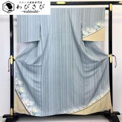 付下げ 本加賀友禅 奥田勝将 草花模様 縮緬 空色鼠色 ガード加工 K-5062