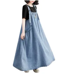 [Four leaf] かわいい カジュアル デニム ジャンパースカート 大人 サロペット スカート レディース 無地 シンプル リラックス マキシ丈 ジャンスカ ワンピース 春 夏 マキシスカート 春夏 (ライトブルー, XL) [ライトブルー] [XL]