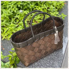 かごバッグ 洗えるバッグ PPバッグ チャーム付 カゴバッグ 風呂敷付 小物入れ 収納カゴ かご 黒 ダークブラウン SC-021068-DBR