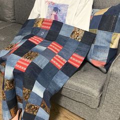 デニムリメイクマルチカバー ❤️パッチワーク ヒッコリー