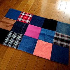 31☆USEDデニムリメイク マルチカバー 48×81センチ パッチワーク ジーンズリメイク☆