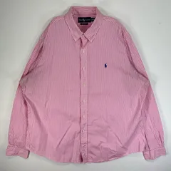 古着 ラルフローレン RALPH LAUREN 長袖シャツ ロゴ刺繍 大きいサイズ ボタンダウン XXL  ピンク ストライプ メンズ