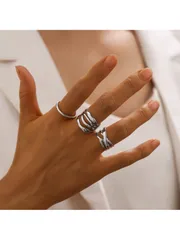 リング レディース セット ライン幅広デザイン ステンレススチール ファッション オープンリング 3個セット 女性用