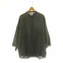 エブール ebure 23SS ドライチェック ウイングカラー シャツ 長袖 ドルマンスリーブ チュニック丈 リネン ウール混 シルク混 38 緑 黒 青 /MI ■OS ■SH