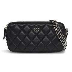 シャネル CHANEL チェーンウォレット A82527 ダブルファスナー ココマーク マトラッセ ブラック ラムスキン シルバー金具 【中古】