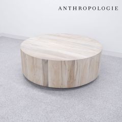 【展示品】Anthropologie アンソロポロジー Swirled Drum スウェールド ドラム コーヒー センター テーブル 木製 ホワイト 定価53万