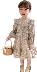 [Lezalic] キッズ ワンピース 小花 (120) 総柄 フリル 長袖 女の子 フレア ドレス フォーマル 子供 卒園式 入学式 結婚式 レース 襟 (120)