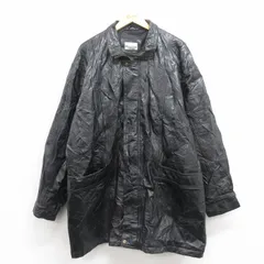 XL/古着 長袖 レザー コート メンズ パッチワーク 大きいサイズ ロング丈 黒 ブラック 25oct04 中古 アウター