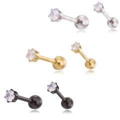 【幅3mm シルバー/ブラック/ゴールド 3ペアセット】[Adelina Style] ピアス レディース 人気 1粒 6爪 キュービックジルコニア スタッドピアス サージカルステンレス つけっぱなし イヤリング 金属アレルギー対応 両耳