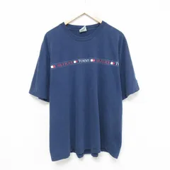 XL/古着 トミーヒルフィガー トミージーンズ 半袖 ブランド Tシャツ メンズ 90s ビッグロゴ 大きいサイズ コットン クルーネック 紺 ネイビ