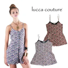 ルッカクチュール lucca couture サロペット オールインワン レディース ショートパンツ キャミソール 夏 きれいめ 綿 コットン 大きいサイズ おしゃれ 花柄 ブランド 黒 ブラック