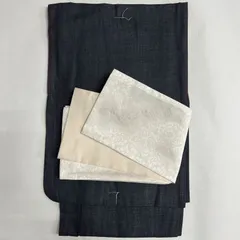 （中古品） レディース 着物 デニム着物 ROCCA カイハラデニム 日本製 赤ステッチ S 綿 チャコール 2点セット 帯 半幅帯 白 レース柄