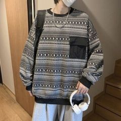 メンズ 90s ヴィンテージ風 ボーダー トレーナー スウェット 韓国 人気