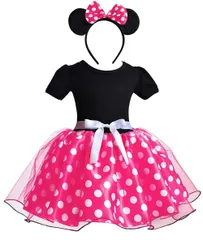新品 [CQDY] ミニーみたく変身 プリンセスドレス（子供ドレス+カチューシャ） 2点セット ドット柄 ミニーちゃん風 コスプレ 女の子ワンピース チュチュスカート キッズダンス 衣装 仮装 ミッキーちゃん 24M-5Y 子供の日/ハロウィン/クリスマス/舞