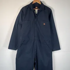 古着 ディッキーズ Dickies 長袖つなぎ オールインワン ワーク 作業着 ワンポイントロゴ 大きいサイズ L RG  ネイビー メンズ