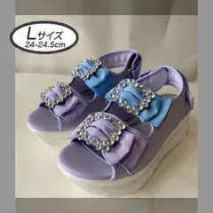 ☆新品未使用☆Lサイズ 24cm-24.5cm ヨースケ YOSUKE 厚底サンダル レディース ラベンダーコンビ ビジューバックル バックベルト　MY0337