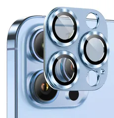 Kakuki For iPhone 13 Pro/iPhone 13 Pro Max カメラフィルム アイフォン13 プロ/アイフォン13 プロ マックス カメラ保護フィルム 耐衝撃 露出オーバー防止 アルミ合金 カメラカバー(ブルー)