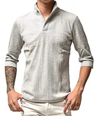 杢グレー(7分袖)_M ランダムテレコポロ メンズ 半袖 ポロシャツ 7分袖 ポロ タイトフィット 細め カットソー イタリアンカラー 細身 スリム ワイヤー襟 夏物 joker (ジョーカー) M 杢グレー(7分袖)