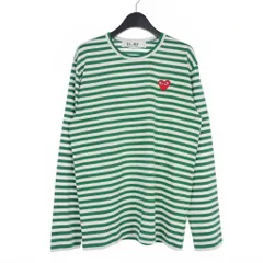 プレイコムデギャルソン PLAY COMME des GARCONS ハートワッペン ボーダー カットソー Tシャツ 長袖 M 白 緑 ホワイト グリーン AX-T164