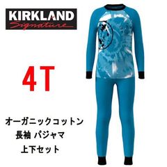 新品 110 ★ コストコ カークランドシグネチャー キッズ オーガニックコットン 長袖 パジャマ ブルー 4T ボーイズ 宇宙 銀河 男の子 上下 セット Kirkland Signature Kid's organic cotton Pajama boys