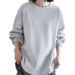 ☆ ライトグレー ☆ Lサイズ ☆ ワッフルトップス 長袖 無地 ワッフル レディース トップス 長袖 秋 春 tシャツ Tシャツ 羽織り 羽織 ゆったり カットソー 無地 カジュアル おしゃれ 冬 大人 シンプル 体型カバー ベーシック 着回し